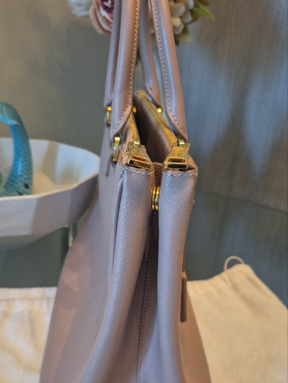 Prada Pink Saffiano Double-Handle Satchel with Gold Hardware - Picture 8 of 17